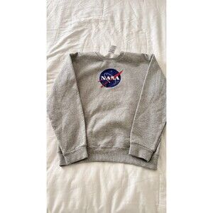 NASA Meatball Logo Crewneck Sweatshirt Youth Large Gray Jerzees NuBlend